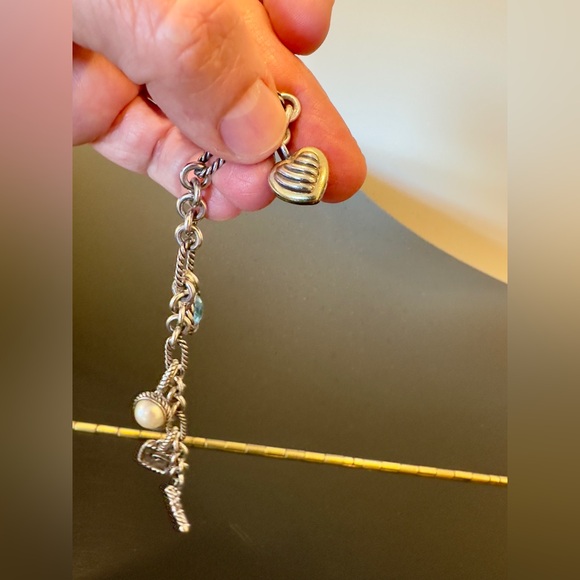 David Yurman Authentic Luxury Vintage Pearl Blue Topaz 18K Silver Charm Bracelet - Picture 17 of 17
